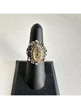 1940s Jose Anton Taxco Sterling Silver Abalone Poison Ring Size 6
